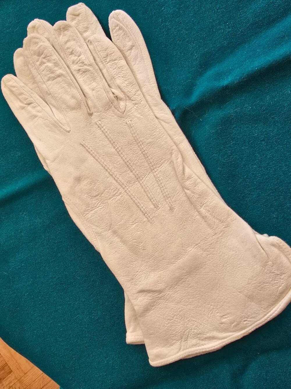 Vintage English Doeskin Gloves Cream Leather Perforated Mid Century Dress Gloves